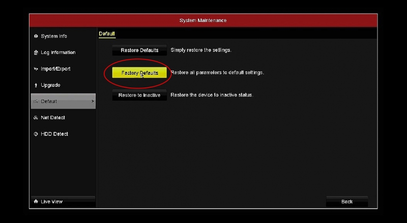ریست تنظیمات کارخانه در DVR هایک ویژن